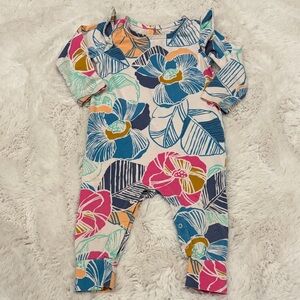 Tea Collection Baby Girls Ruffle Romper Tropical Flowers 9-12 months